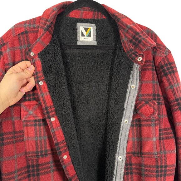 Voyager Mens Red Plaid Fleece-Lined Button-Up Shirt Jacket Size M - Picture 5 of 11